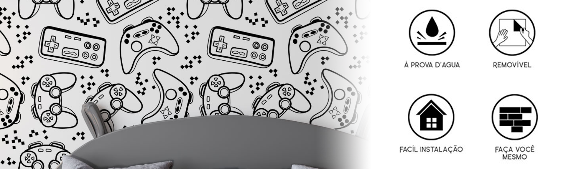 Papel de Parede Adesivo Videogame Controle Gamer Joystick Teen Juvenil  Infantil Jogos Preto e Branco - Deliquadros - Papel de Parede - Magazine  Luiza